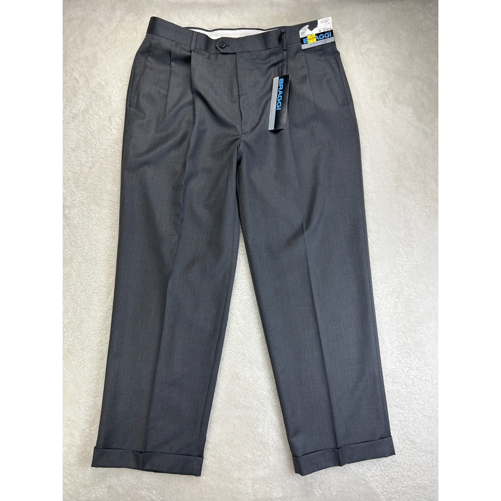 NWT Braggi By Louis Raphael Dress Pants Mens 38x29 Gray Pleated Cuffed "Read"